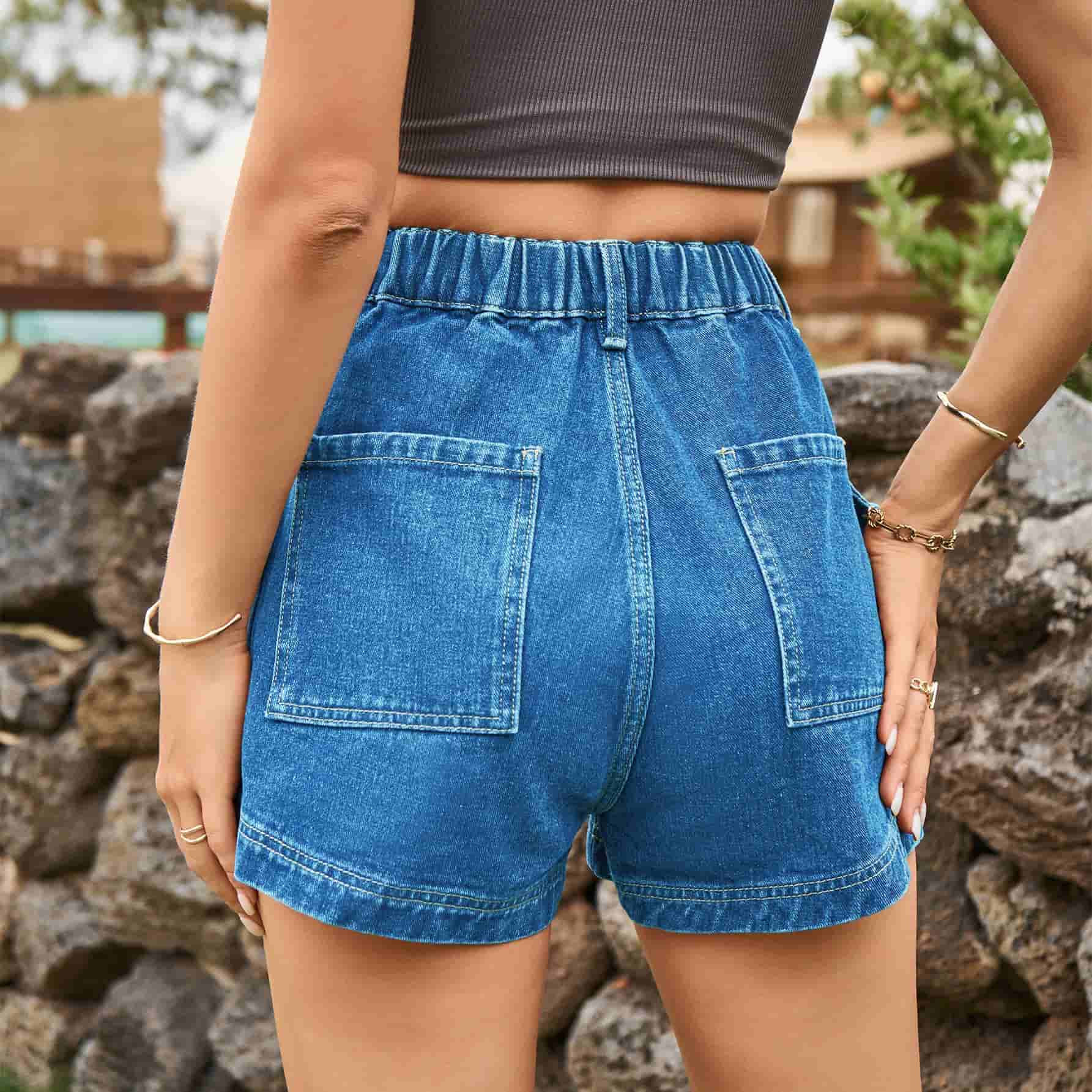 High Waist Denim Cargo Shorts