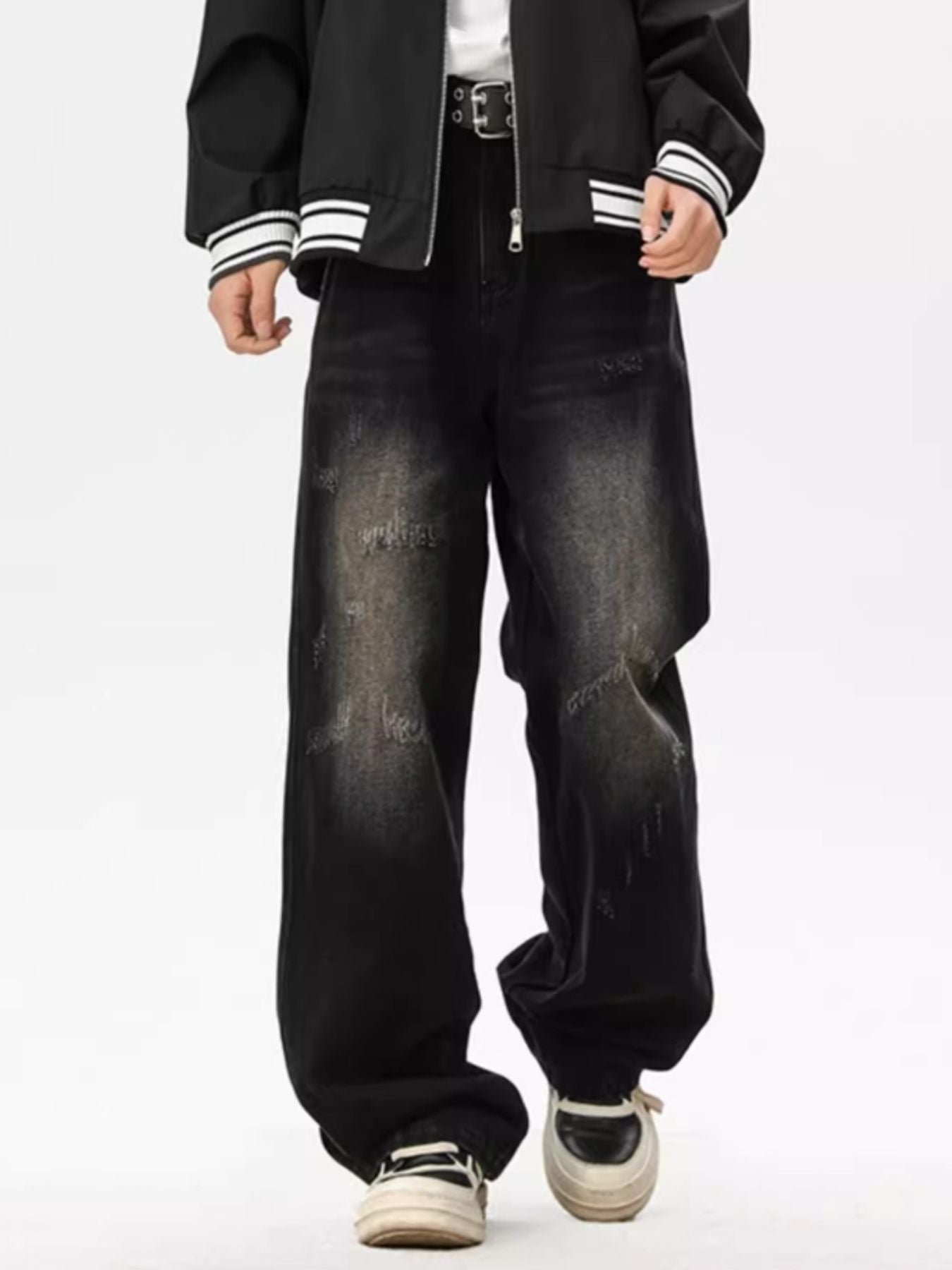 Men's Full Size Washed Wide Leg Jeans Plus Size