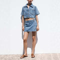 Women's Loose And Comfortable Denim Shirt-Dress And Pants Set