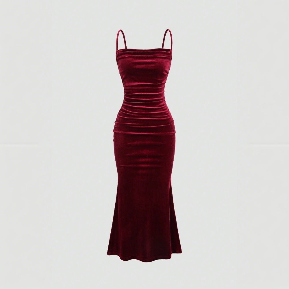 Velvet Strapless Midi Dress Women – Burgundy
