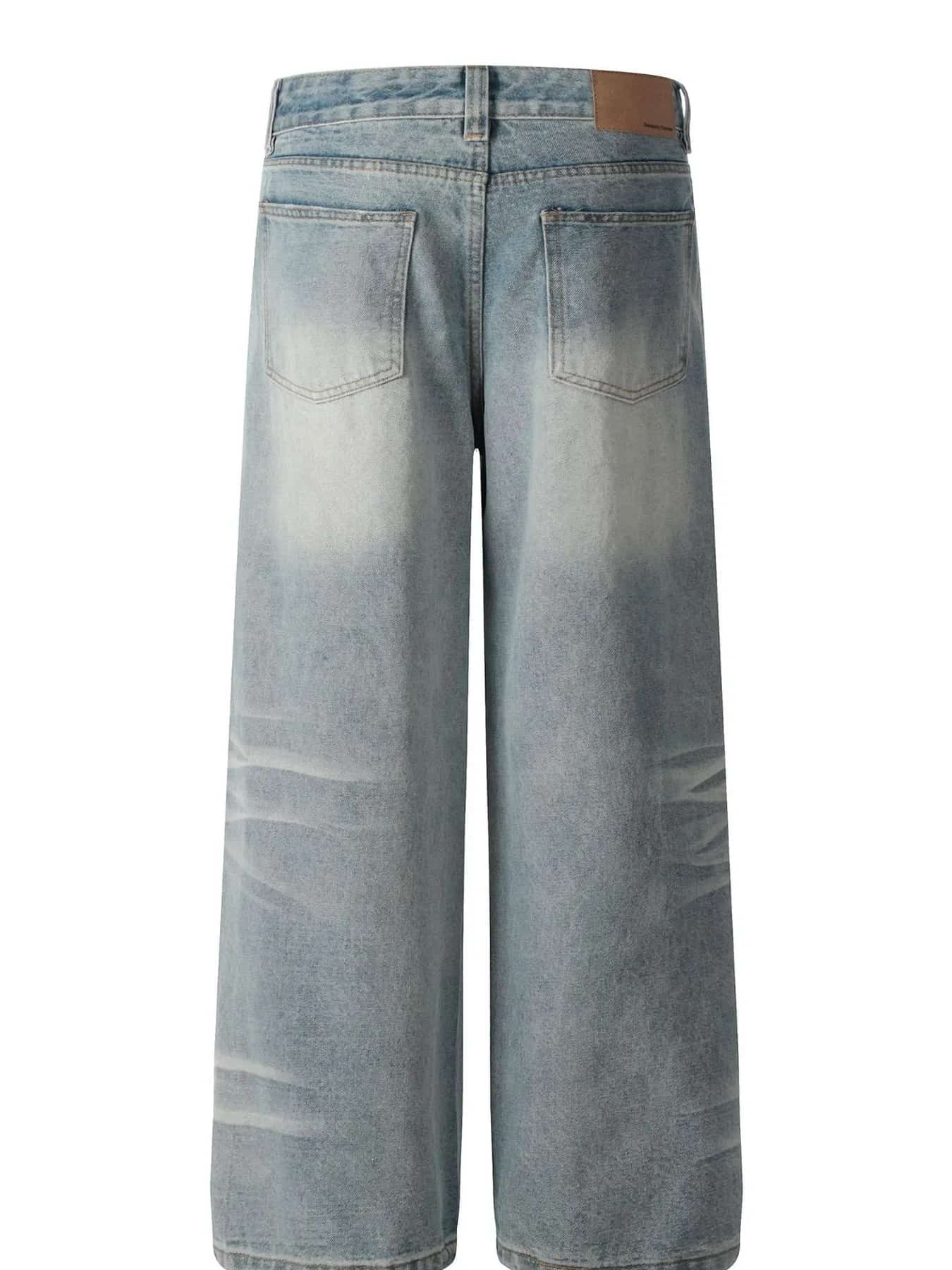 Men's Wide Leg Wash Denim Jeans