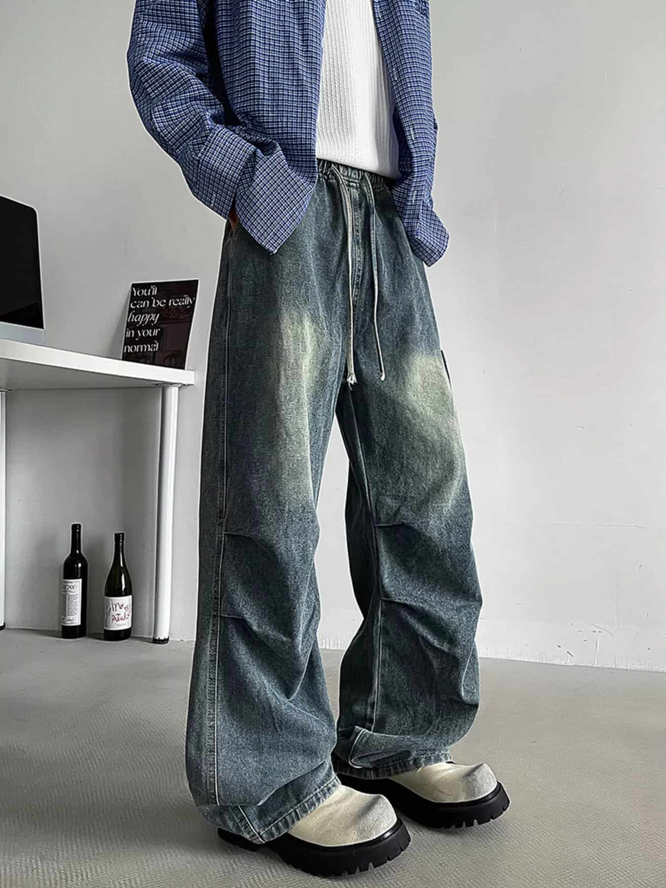 Men's Plus Size Loose Fit Cargo Jeans with Drawstring