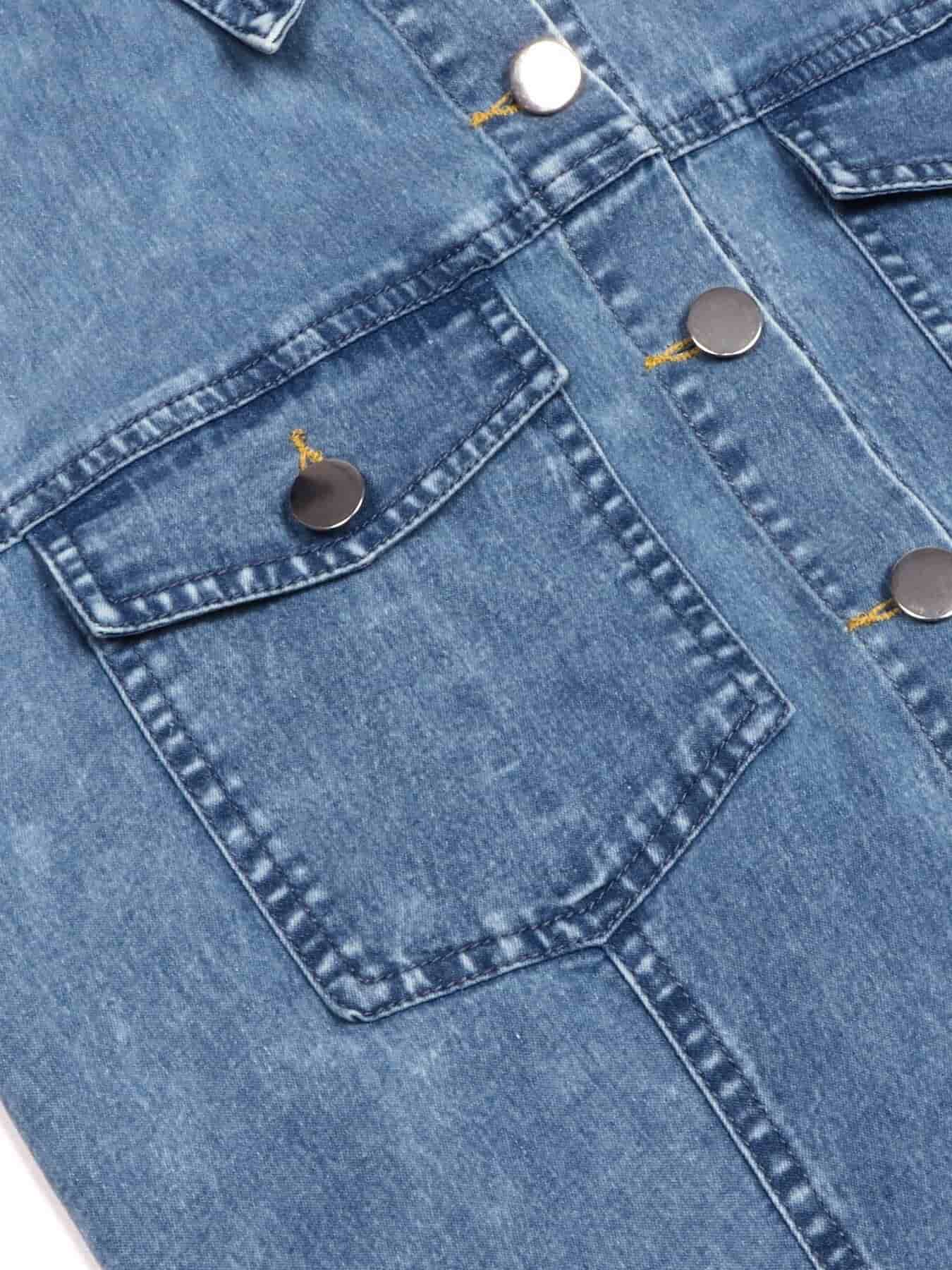 Halter Neck Button-Front Denim Dress