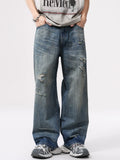 Baggy jeans mens distressed denim Nostalgic Blue plus size jeans