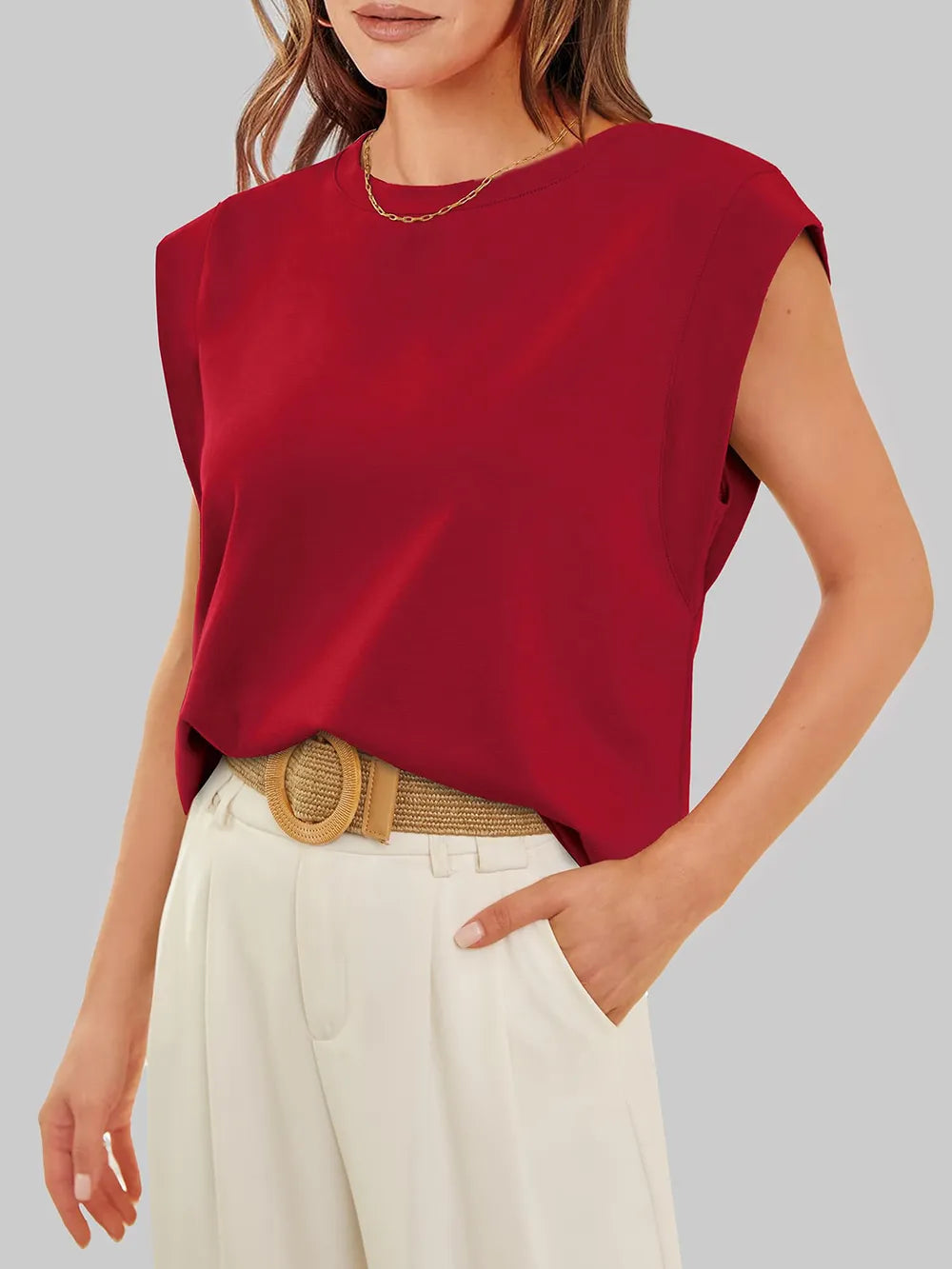 Burgundy cap sleeve casual t-shirt angled profile everyday comfort women's fashion