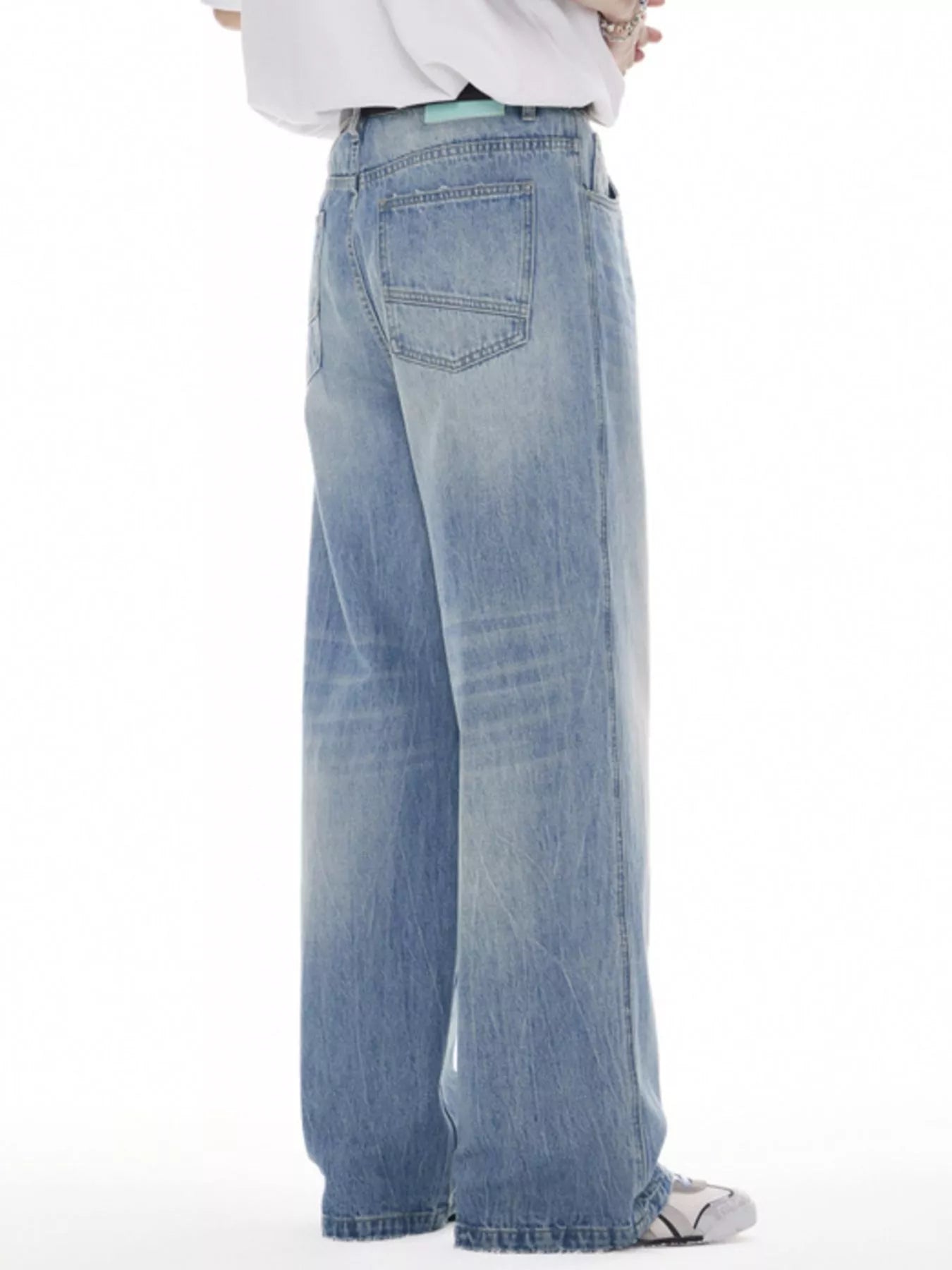 Flared jeans men washed wide leg high waist denim