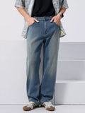 High waisted denim jeans flare men's vintage wash medium blue