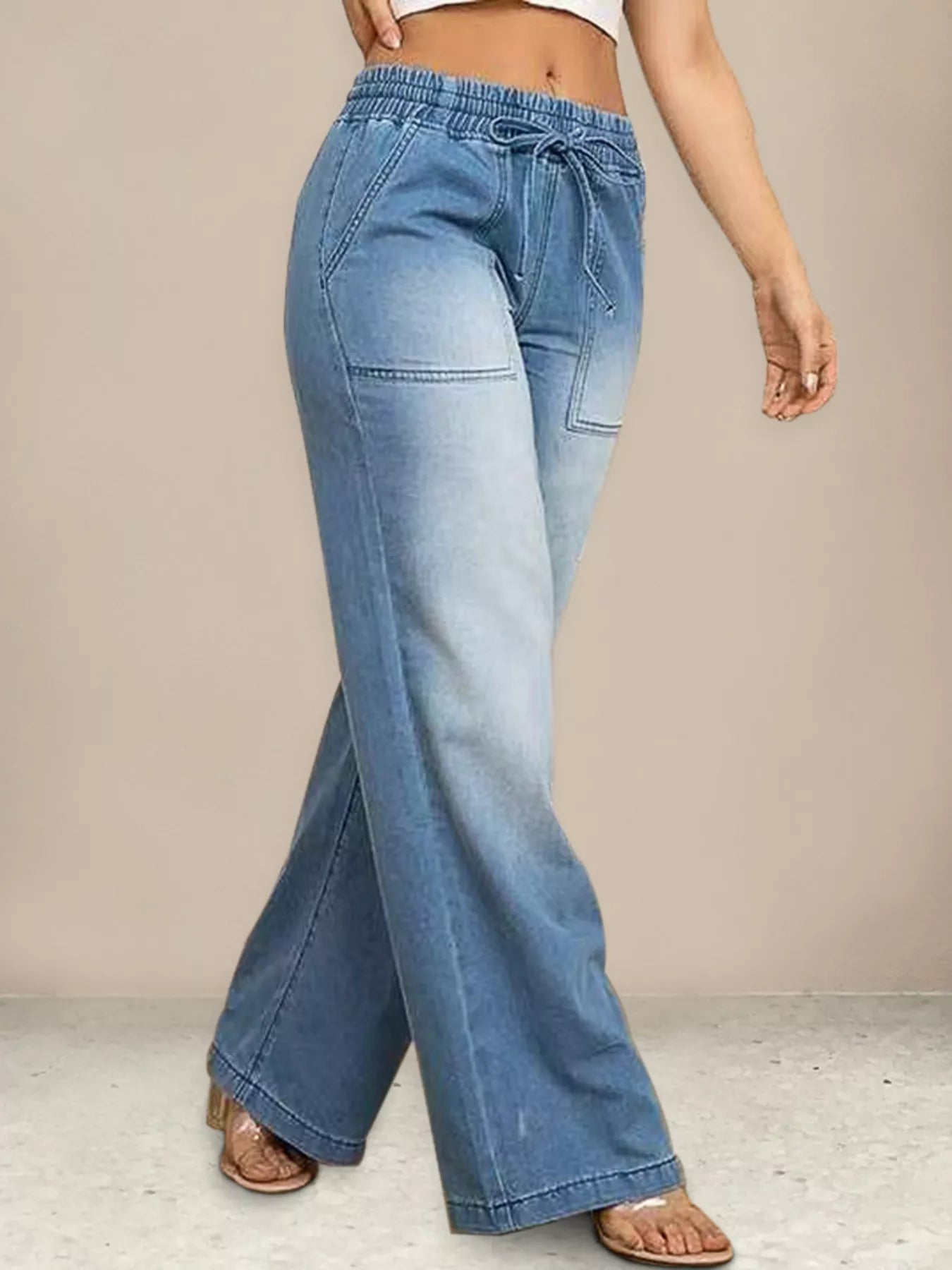 Levi's blue jeans for women drawstring waist wide leg