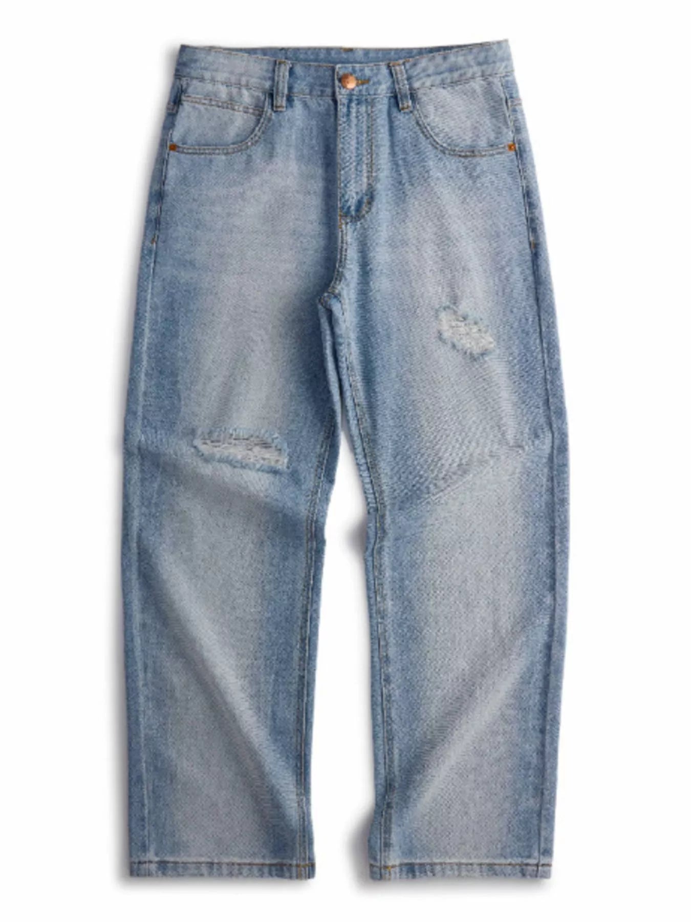 Male ripped skinny jeans distressed washed denim