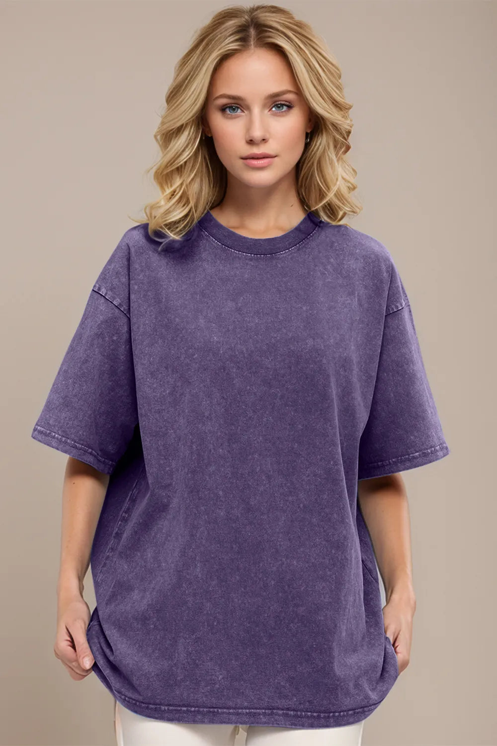 Mauve cotton round neck half sleeve t-shirt front view women's versatile everyday clothing