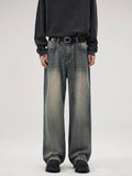 Men's vintage wash jeans plus size wide leg relaxed fit denim jeans