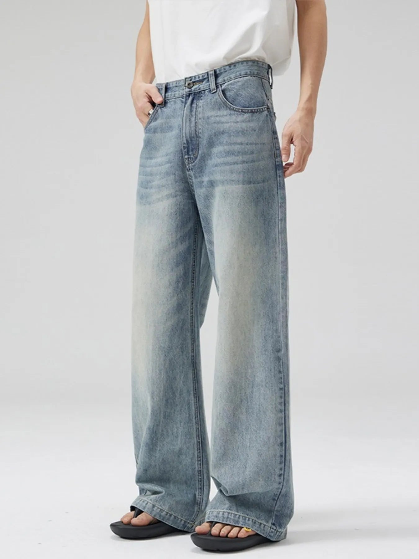 Slim cargo jeans men light blue denim jeans