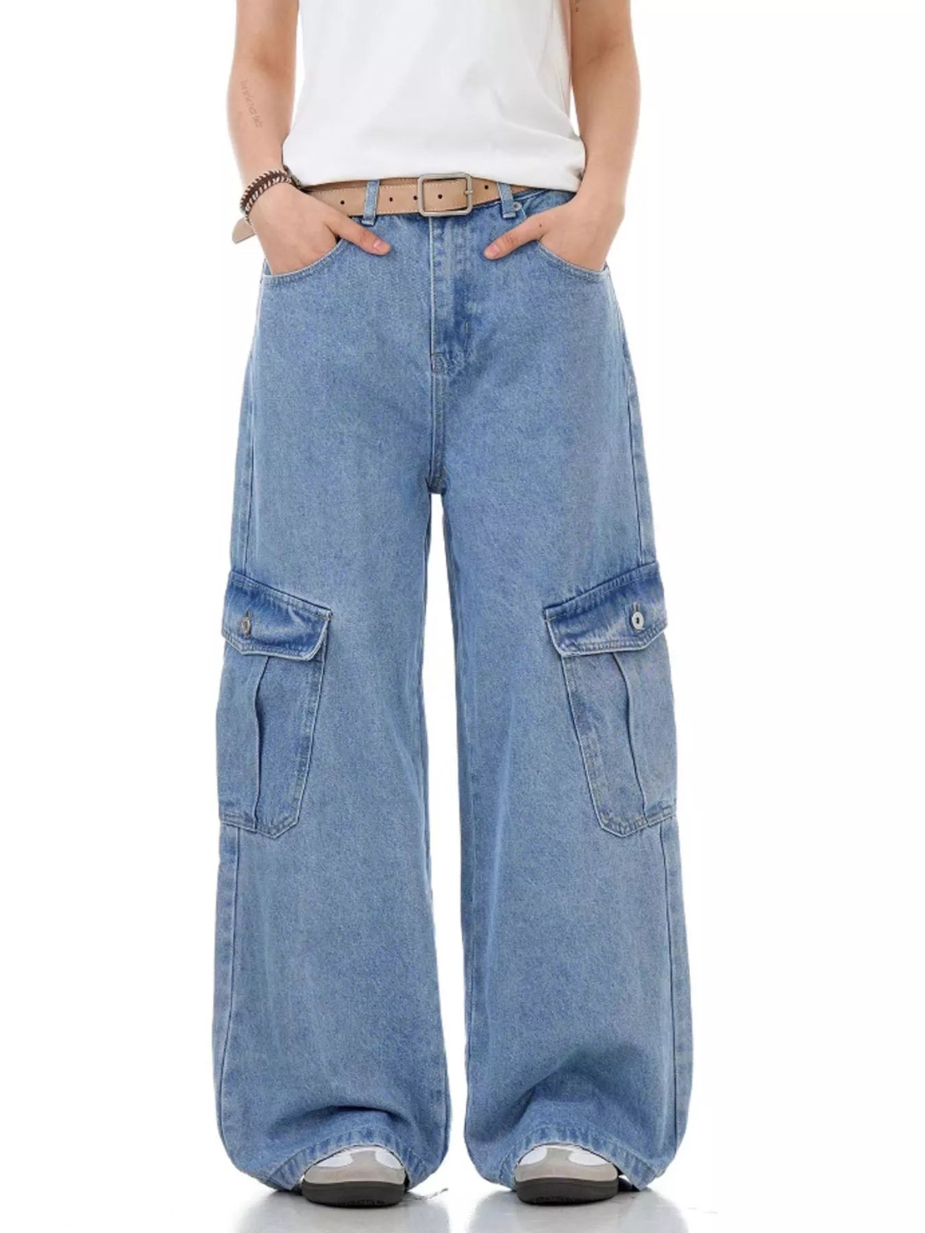 Slim cargo jeans men Coast Blue wide leg cargo denim M-2XL