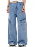 Slim cargo jeans men Coast Blue wide leg cargo denim M-2XL