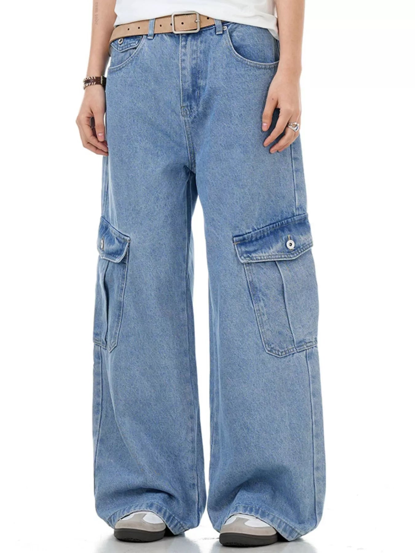 Slim cargo jeans men Coast Blue wide leg cargo denim M-2XL
