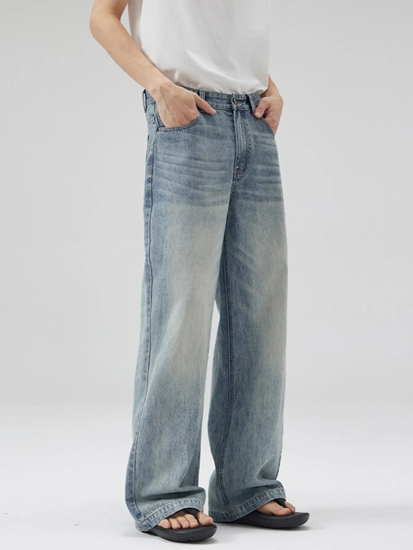 Slim cargo jeans men light blue denim jeans