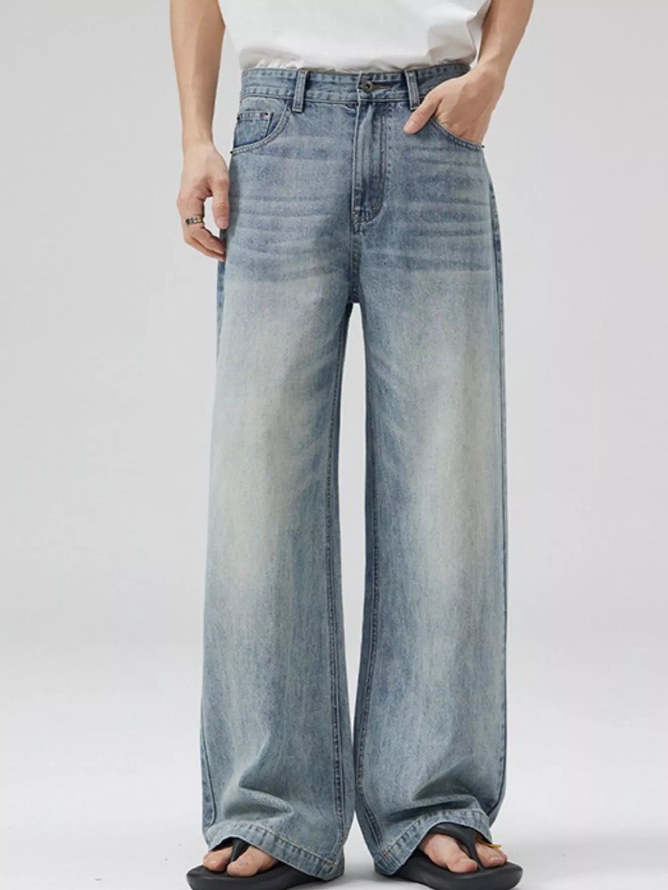 Slim cargo jeans men light blue denim jeans