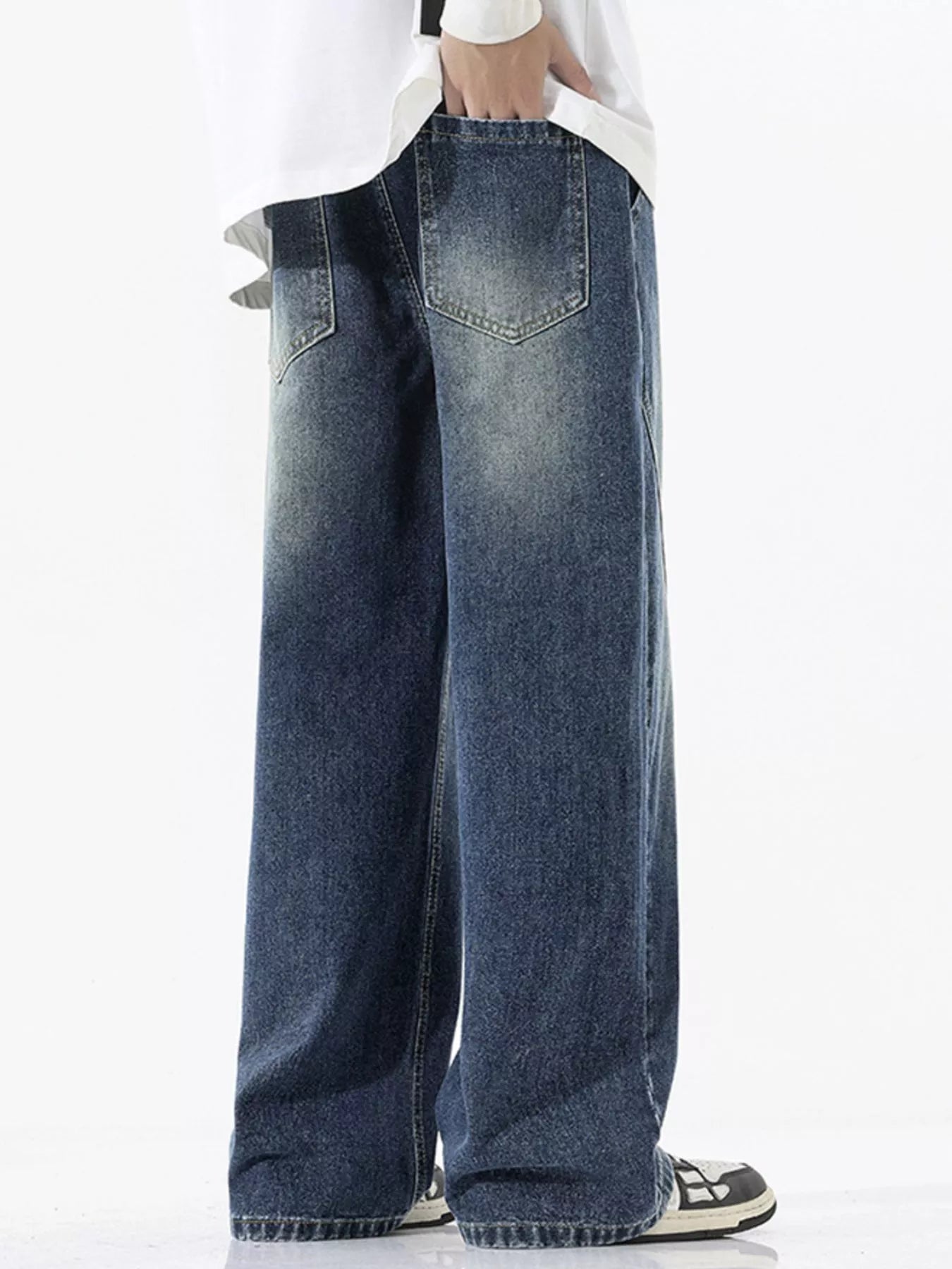 High waisted denim jeans flare vintage blue drawstring S-5XL