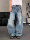 Best mens jeans plus size distressed wide leg chain detail