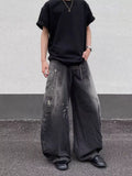 Black distressed jeans men's plus size wide leg S-2XL