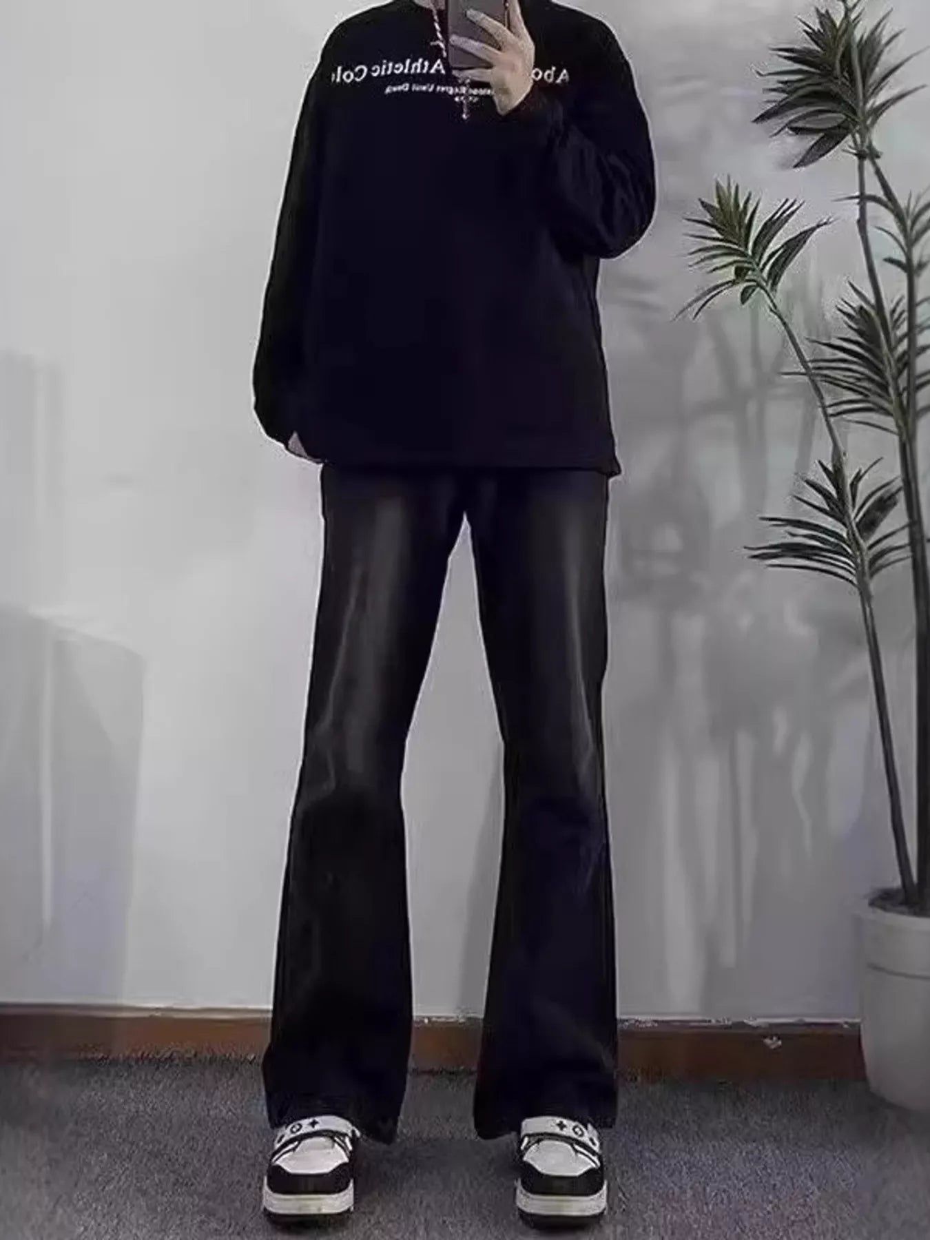 Black flare jeans for men plus size pocketed wide leg S-2XL