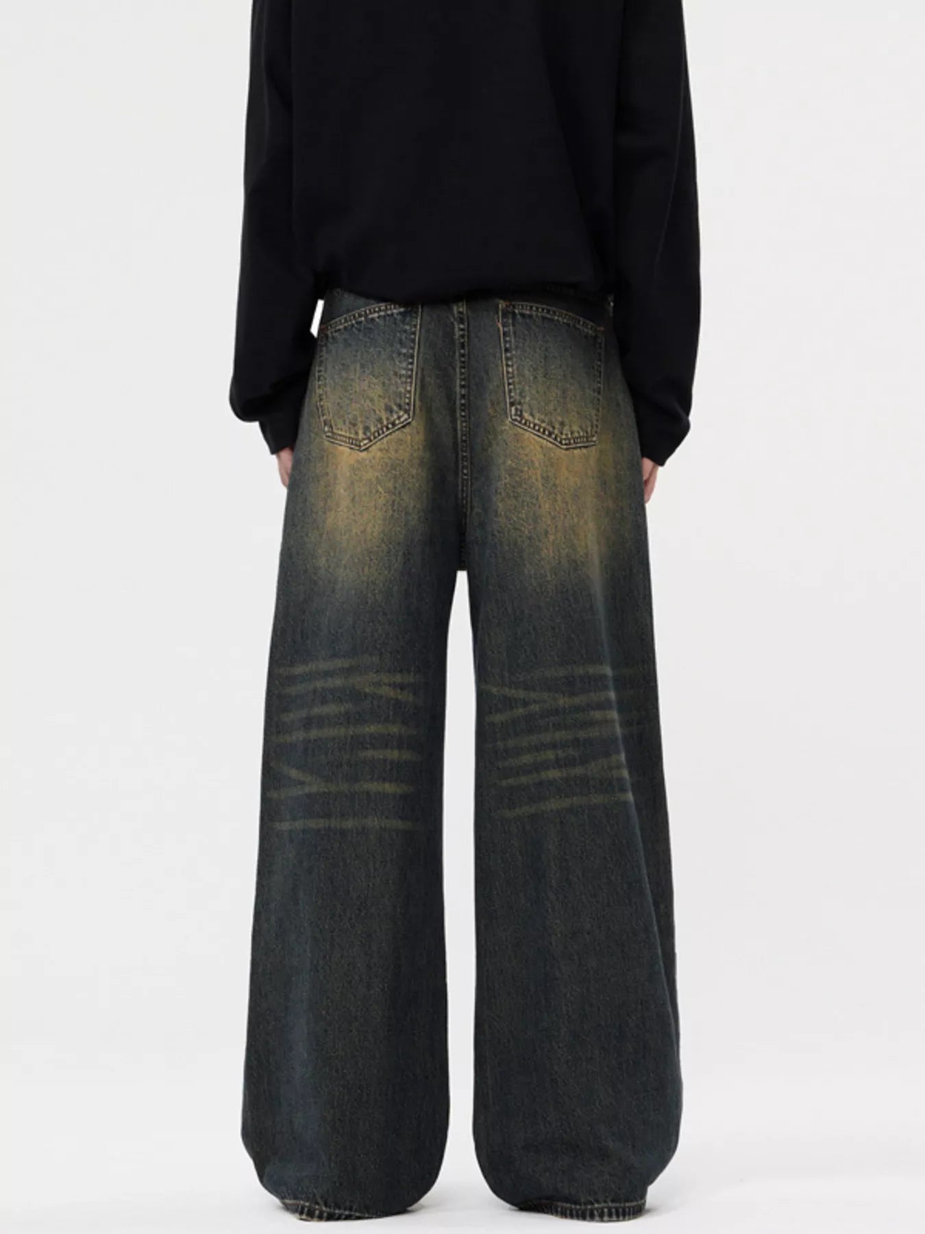 Black washed jeans men's vintage wash wide leg S-2XL