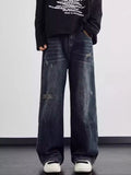 Blue distressed jeans men's plus size wide leg S-2XL