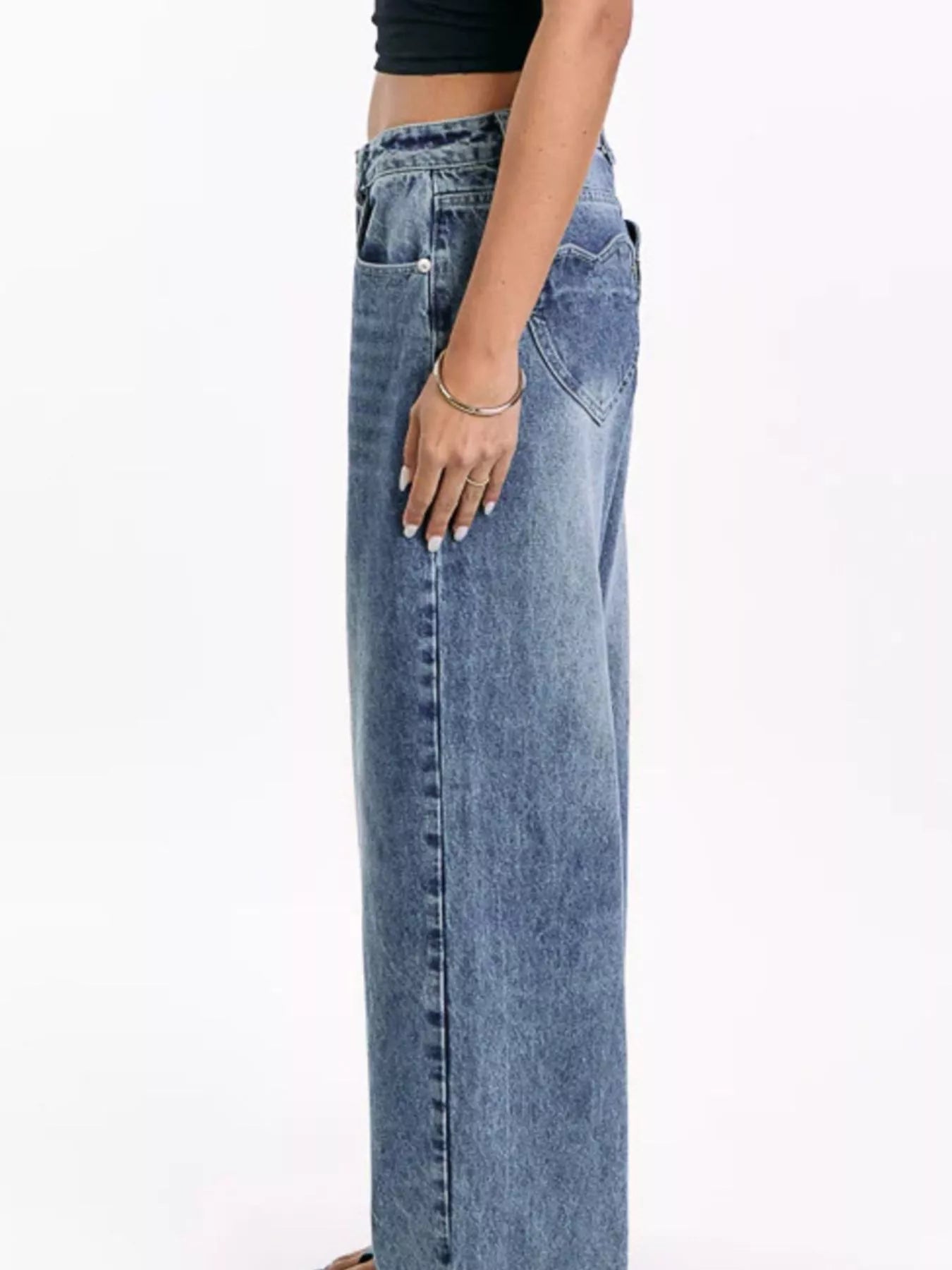 Blue straight leg jeans women's pocketed buttoned denim