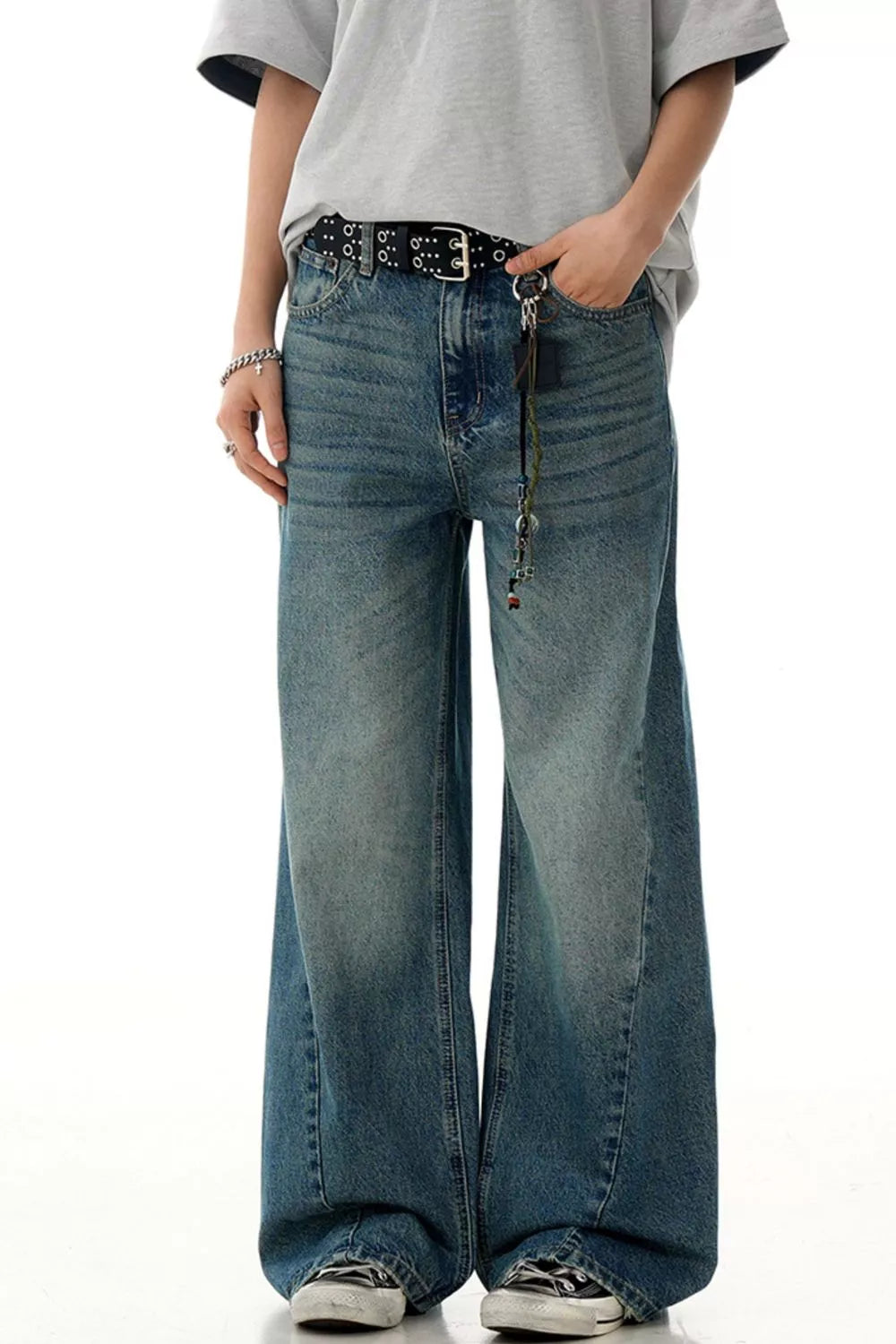 Blue wide leg jeans Washed Blue vintage wash men's S-2XL