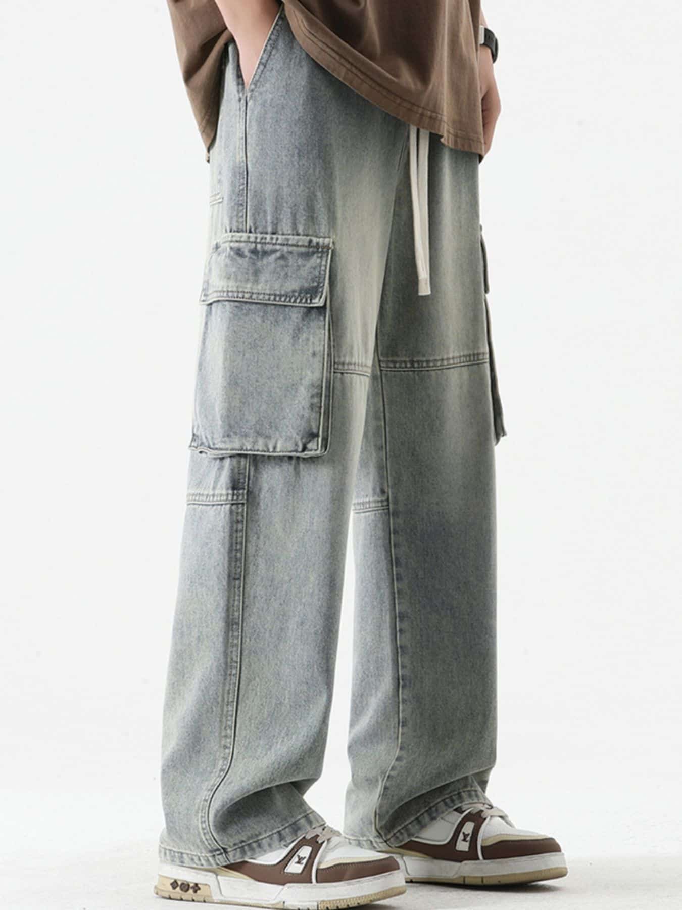 Cargo jeans slim premium plus size utility denim S-3XL