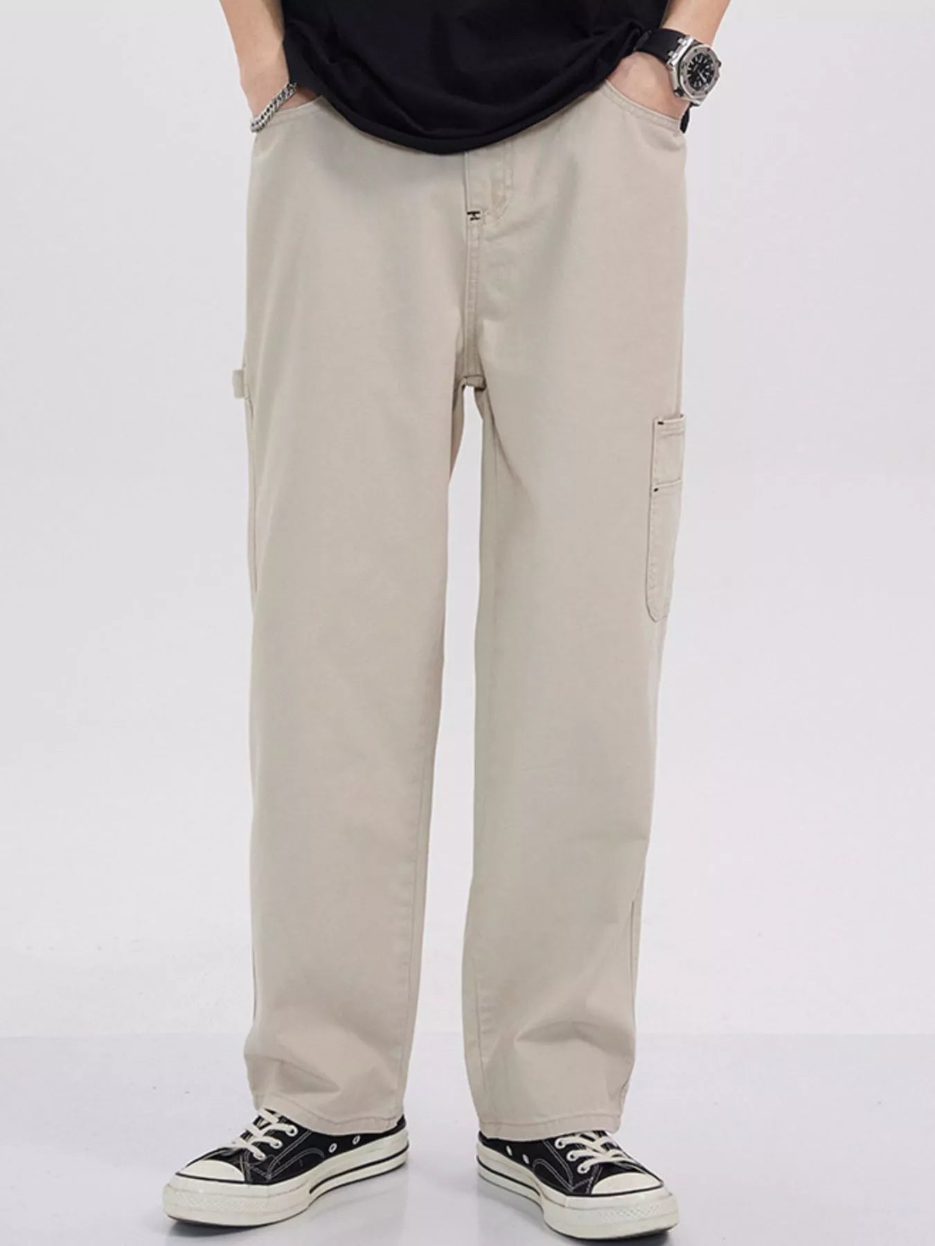 Cargo trouser jeans Apricot plus size loose fit men's S-2XL