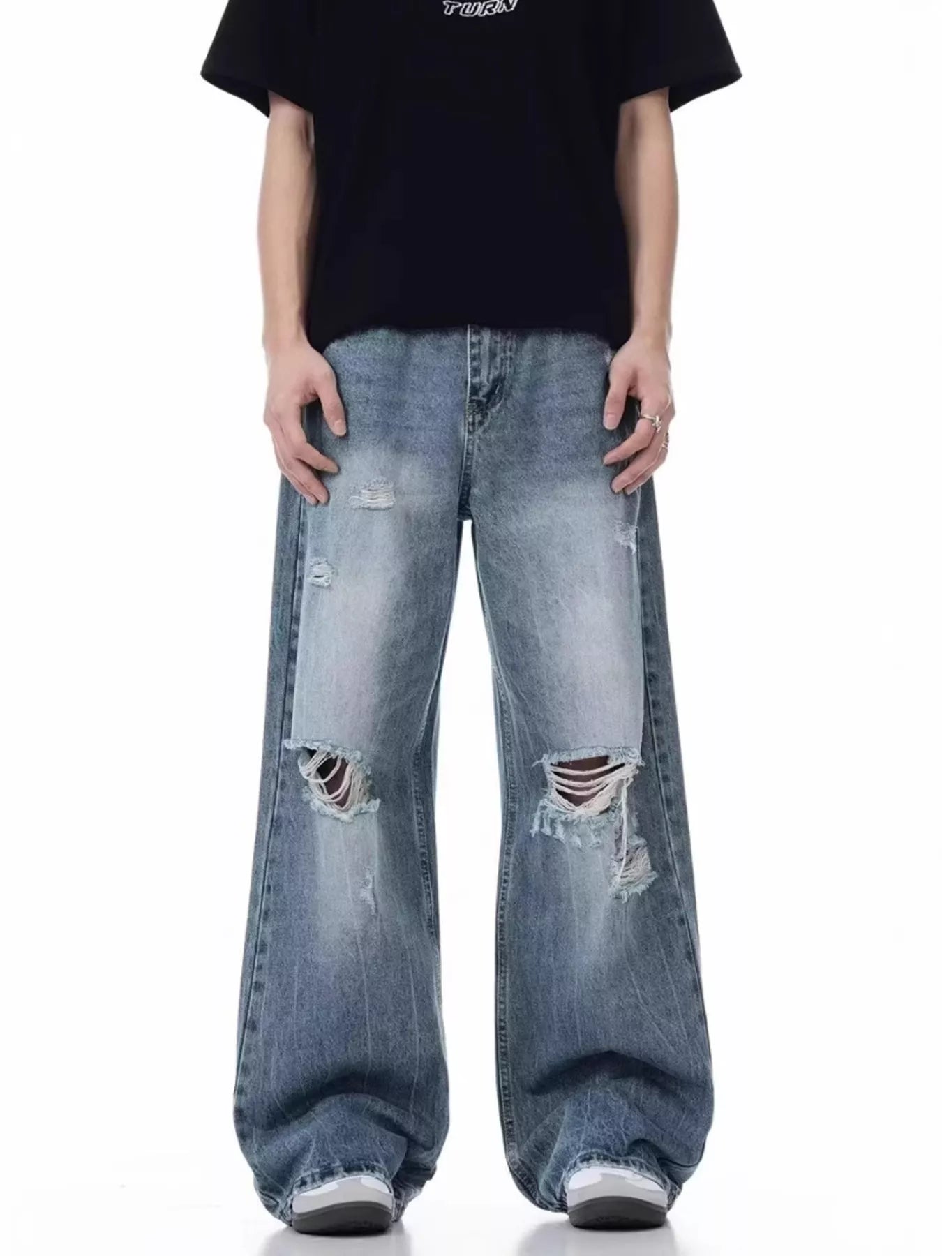 Cheap jeans for men distressed wide leg jeans plus size S-2XL