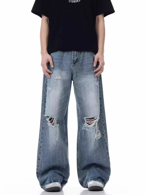 Cheap jeans for men distressed wide leg jeans plus size S-2XL