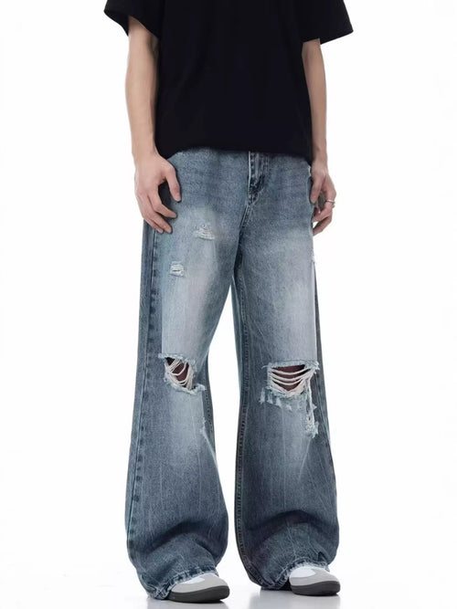 Cheap jeans for men distressed wide leg jeans plus size S-2XL
