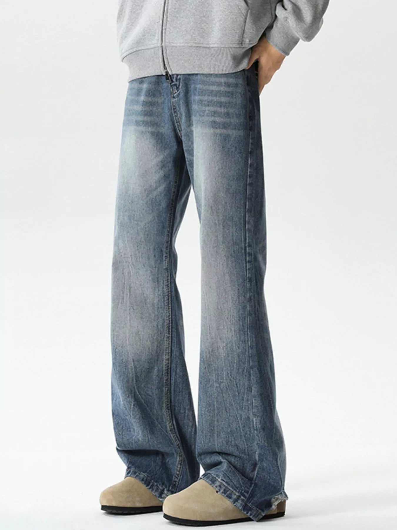 Wide leg dark blue jeans premium vintage wash plus size M-3XL