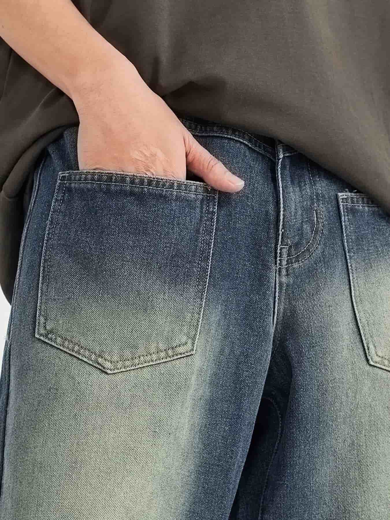 Dark wide leg jeans vintage blue wash men's slim waist S-XL