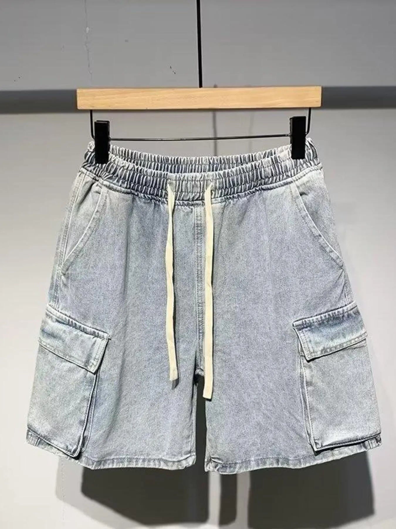 Denim shorts cargo men's plus size elastic waist S-3XL