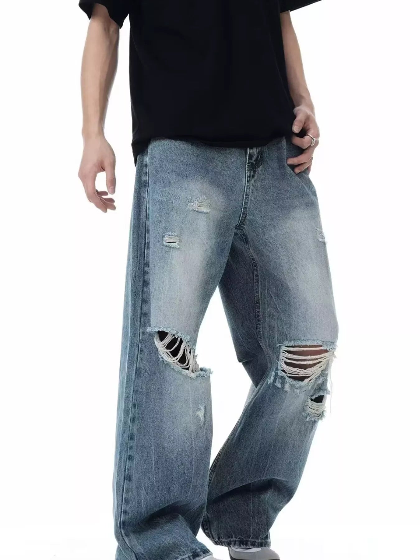 Cheap jeans for men distressed wide leg jeans plus size S-2XL