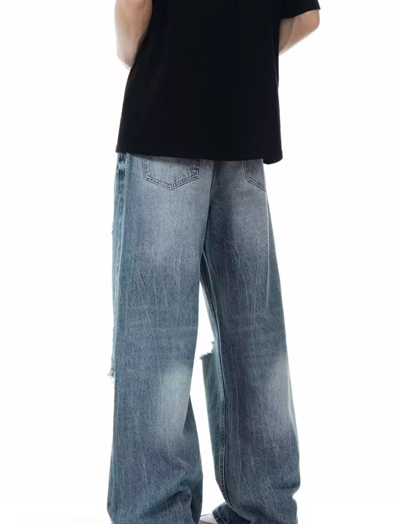 Cheap jeans for men distressed wide leg jeans plus size S-2XL