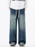 High waisted denim jeans flare vintage blue drawstring S-5XL