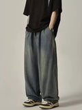 Drawstring wide leg jeans men plus size vintage denim M-3XL