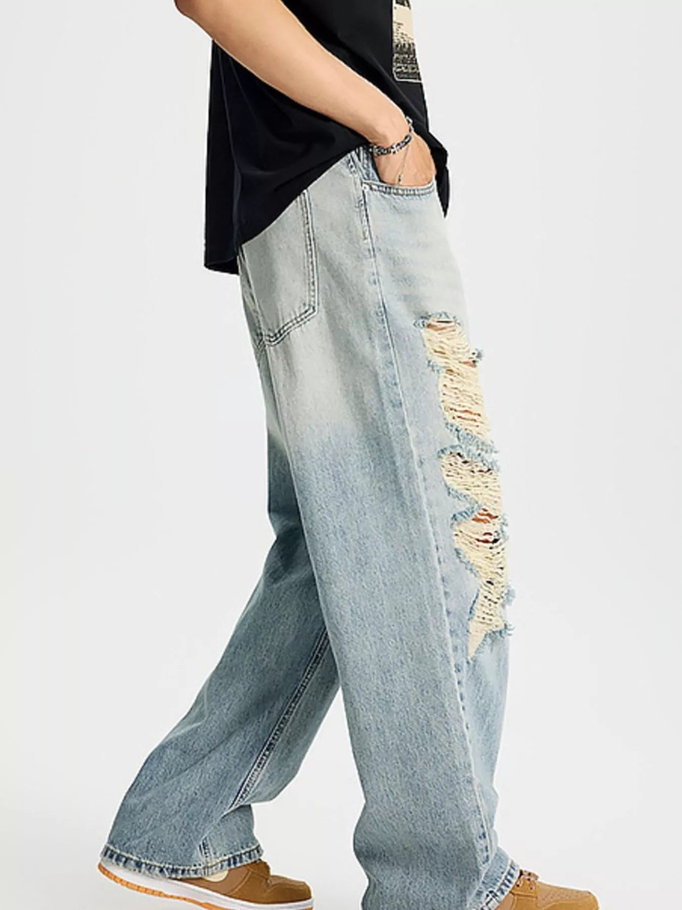 Jeans for men torn distressed wide leg full size S-4XL