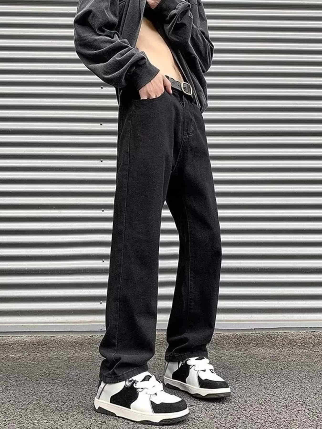 High waist straight leg jeans men's plus size washed denim S-5XL