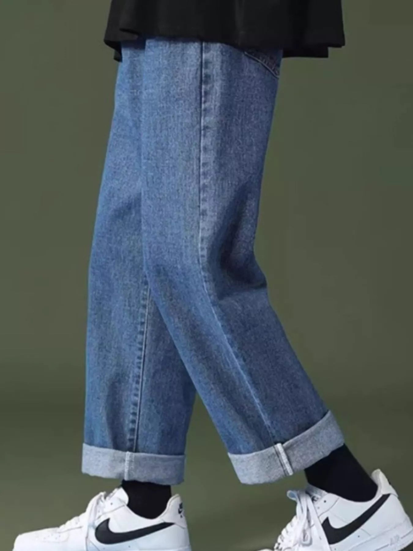 High waist straight leg jeans men's plus size washed denim S-5XL