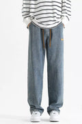 High waist straight leg jeans men's drawstring loose fit plus size S-3XL