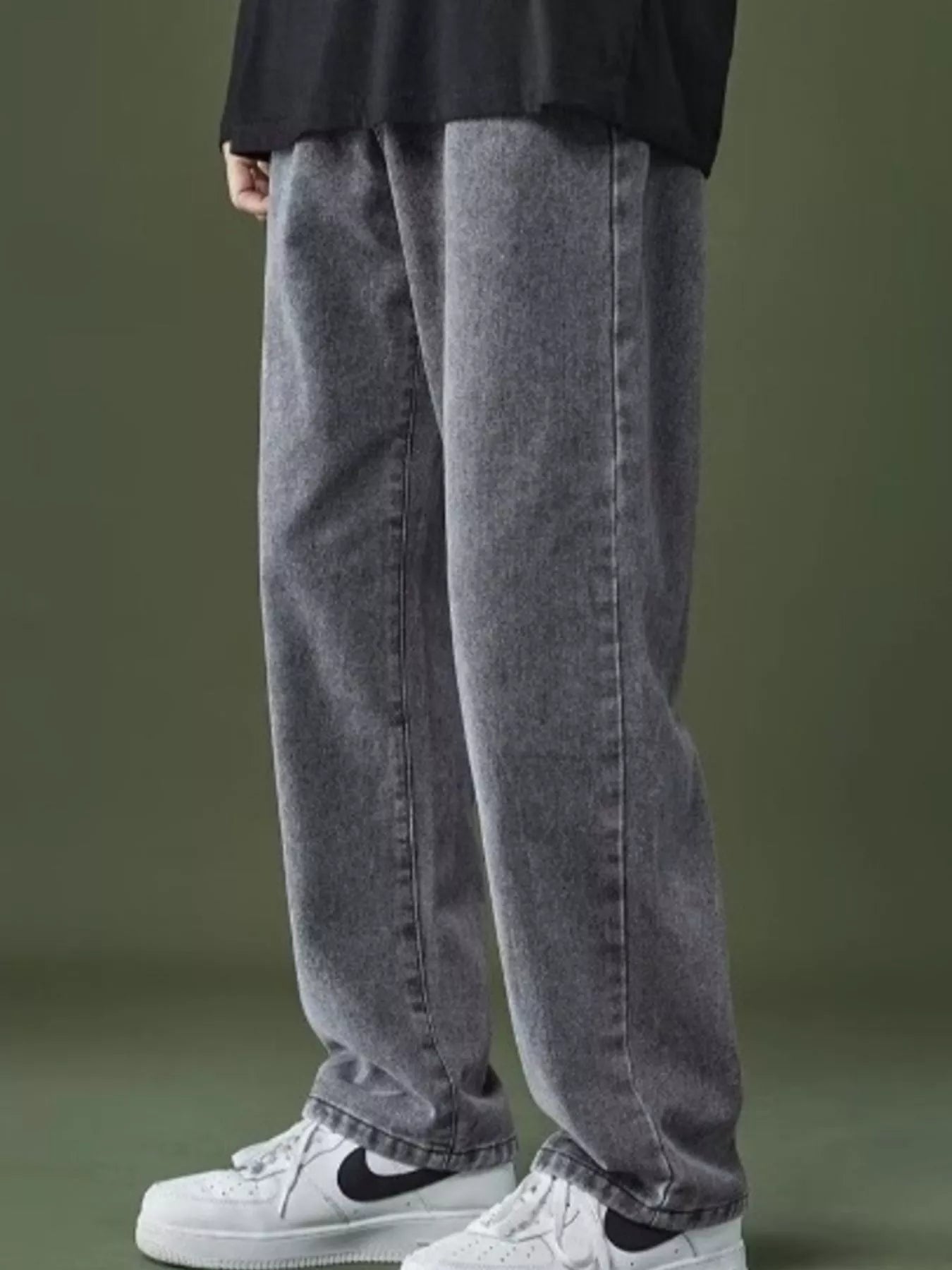 High waist straight leg jeans men's plus size washed denim S-5XL