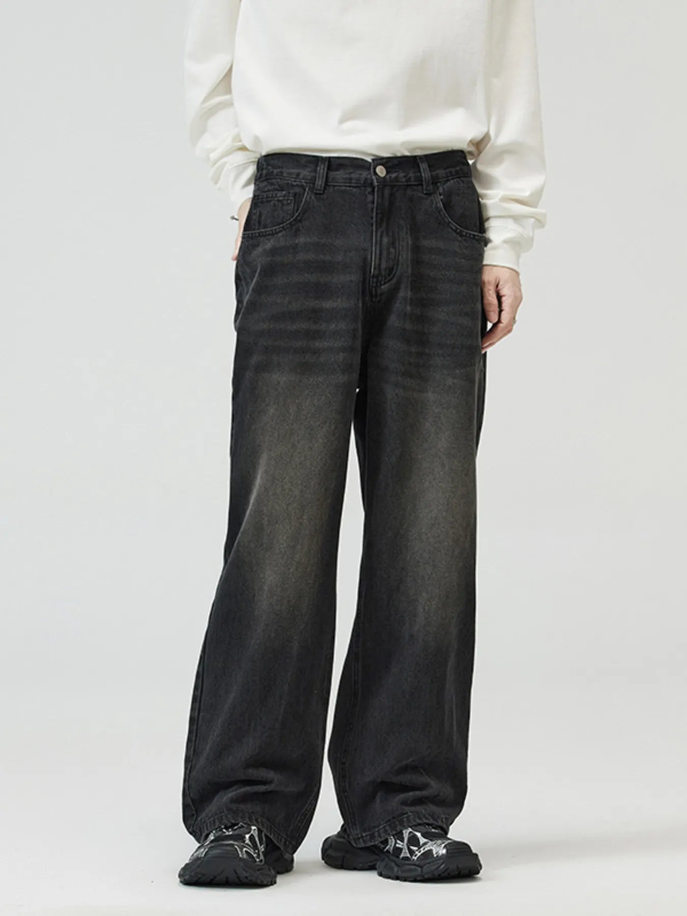 High waist straight leg jeans Vintage Black plus size men's S-3XL