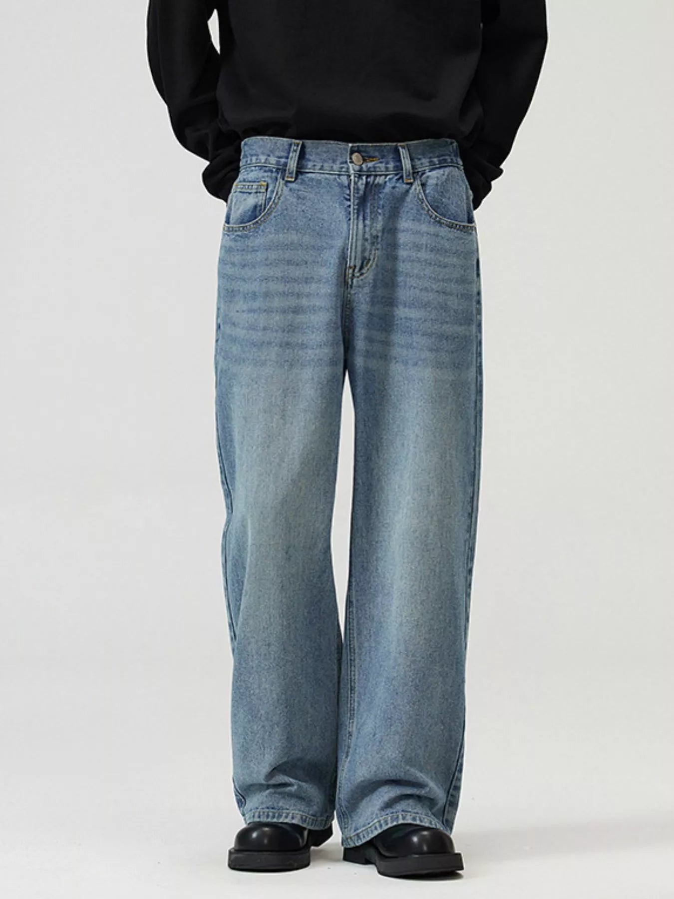 High waist straight leg jeans Vintage Blue plus size men's S-3XL