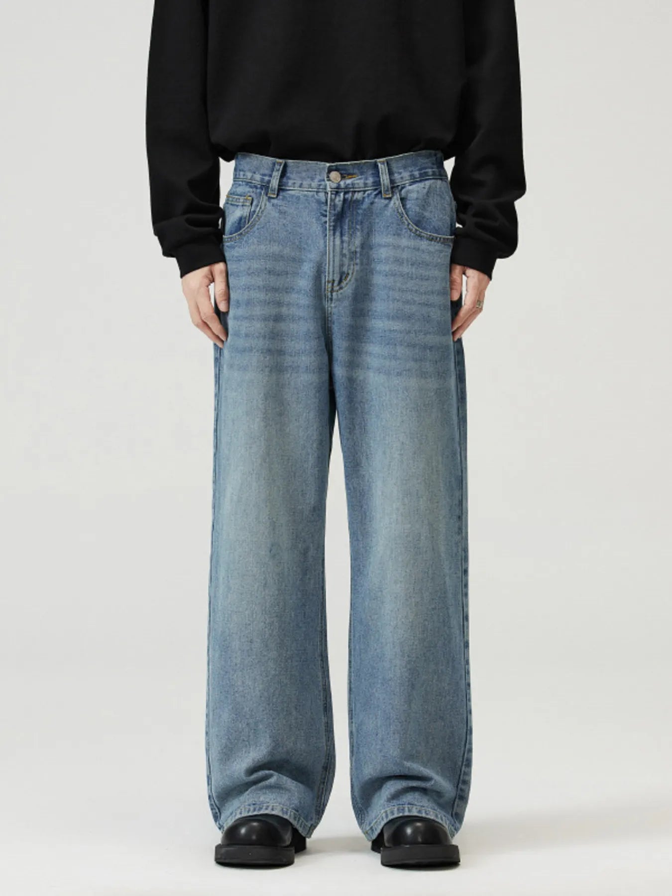 High waist straight leg jeans Vintage Blue plus size men's S-3XL