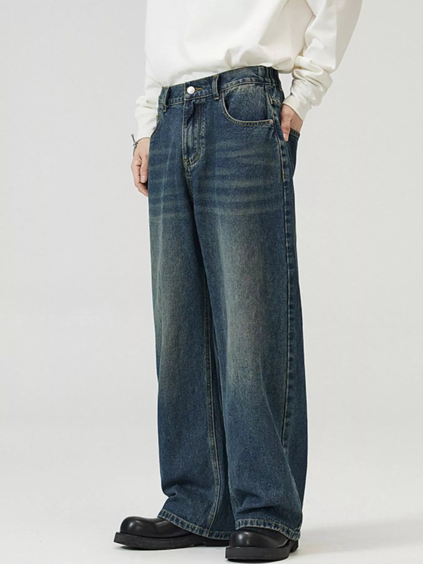 High waist straight leg jeans Vintage Blue plus size men's S-3XL